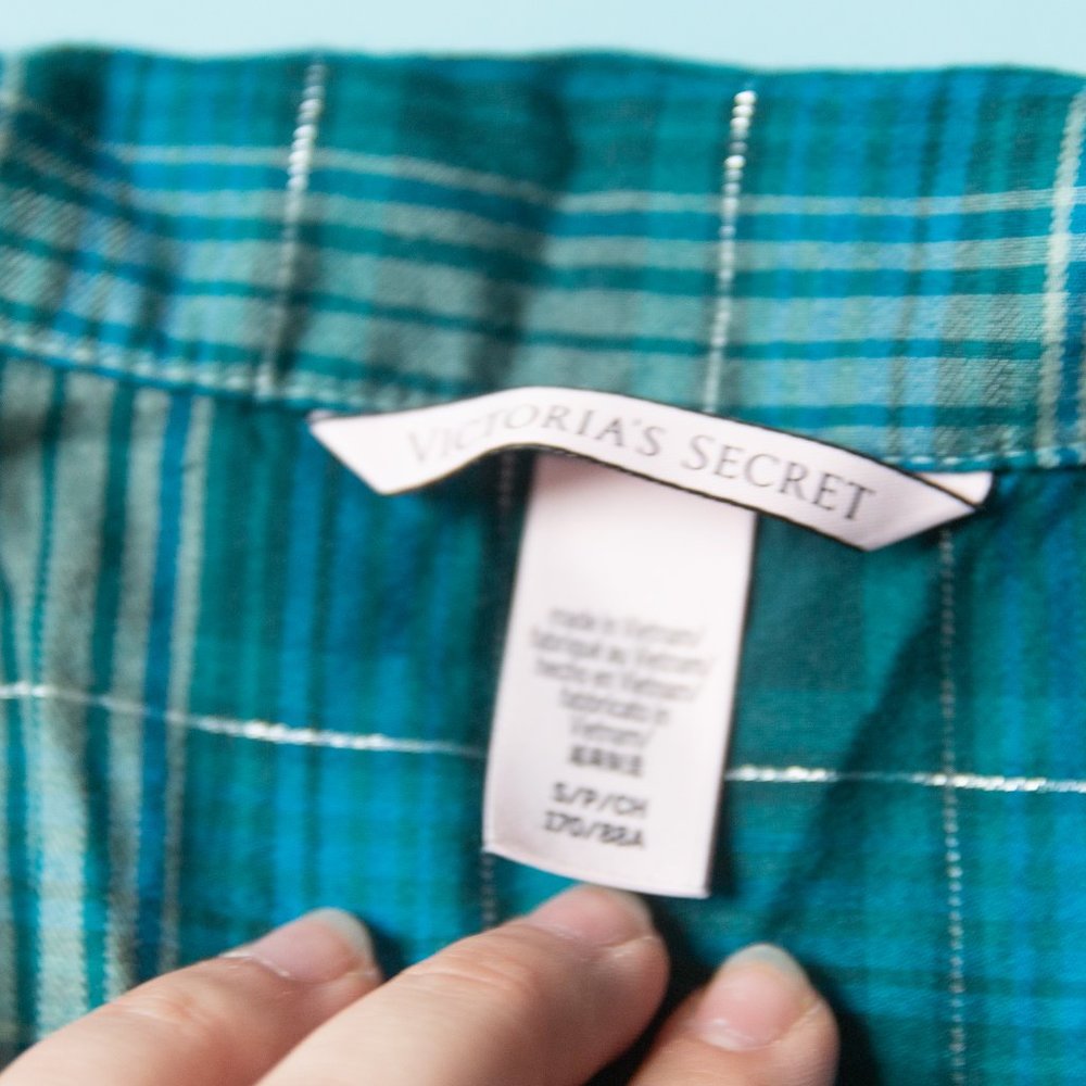 Victoria's Secret Turquoise Blue Plaid Short Sleeve Shorts Pajama Set Size Small - Picture 4 of 11